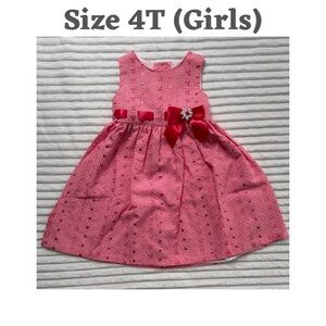 Bonnie Jean Girls Pink White Gingham Fit & Flare Dress 4T Sleeveless Bow